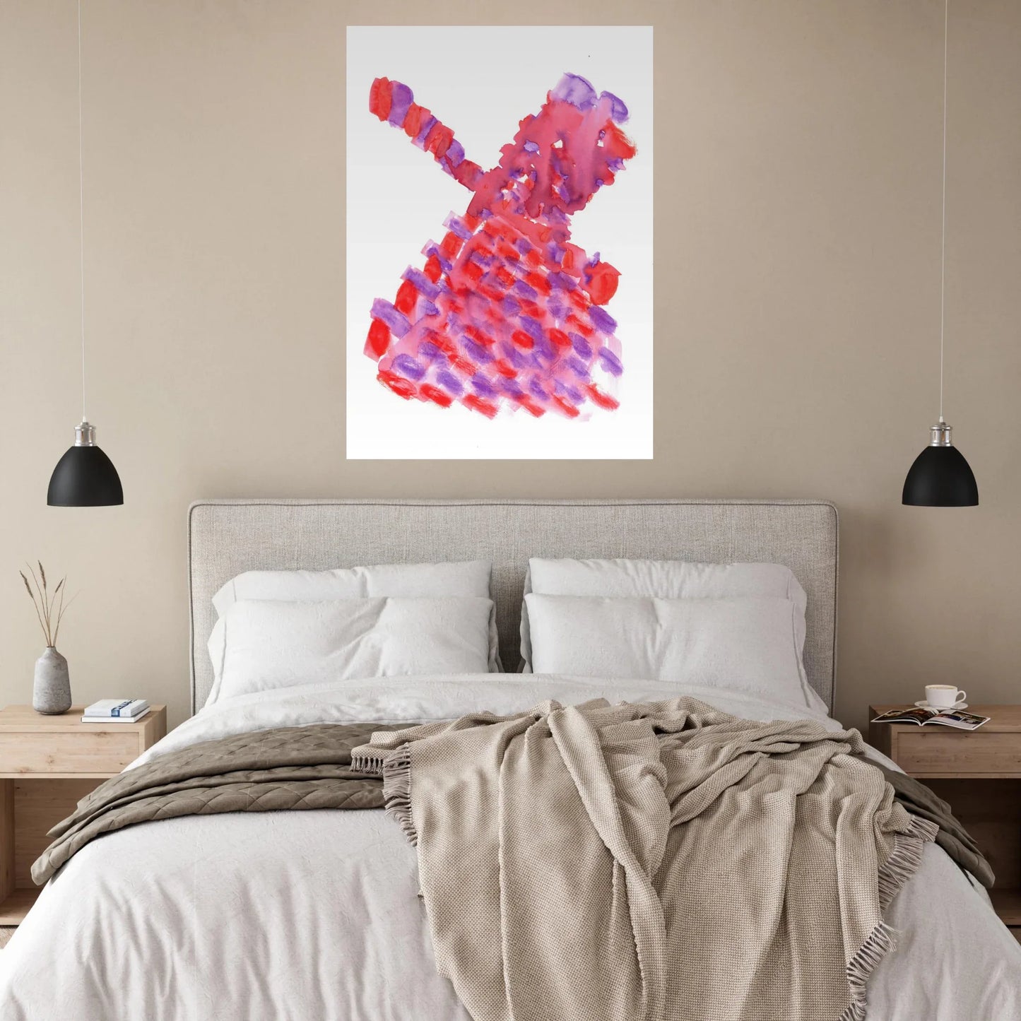 Abstract Watercolor Windmill Premium Matte Poster - Vibrant Red & Purple Art Print for Modern Spaces - Laure Leprince - Artiste Peintre