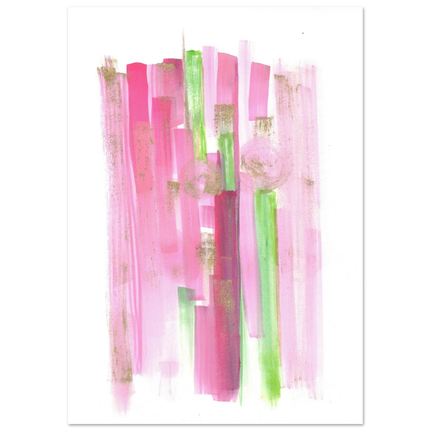 Abstract Pink & Green Watercolor Poster with Gold Flecks – Premium Matte Paper Print - Laure Leprince - Artiste Peintre
