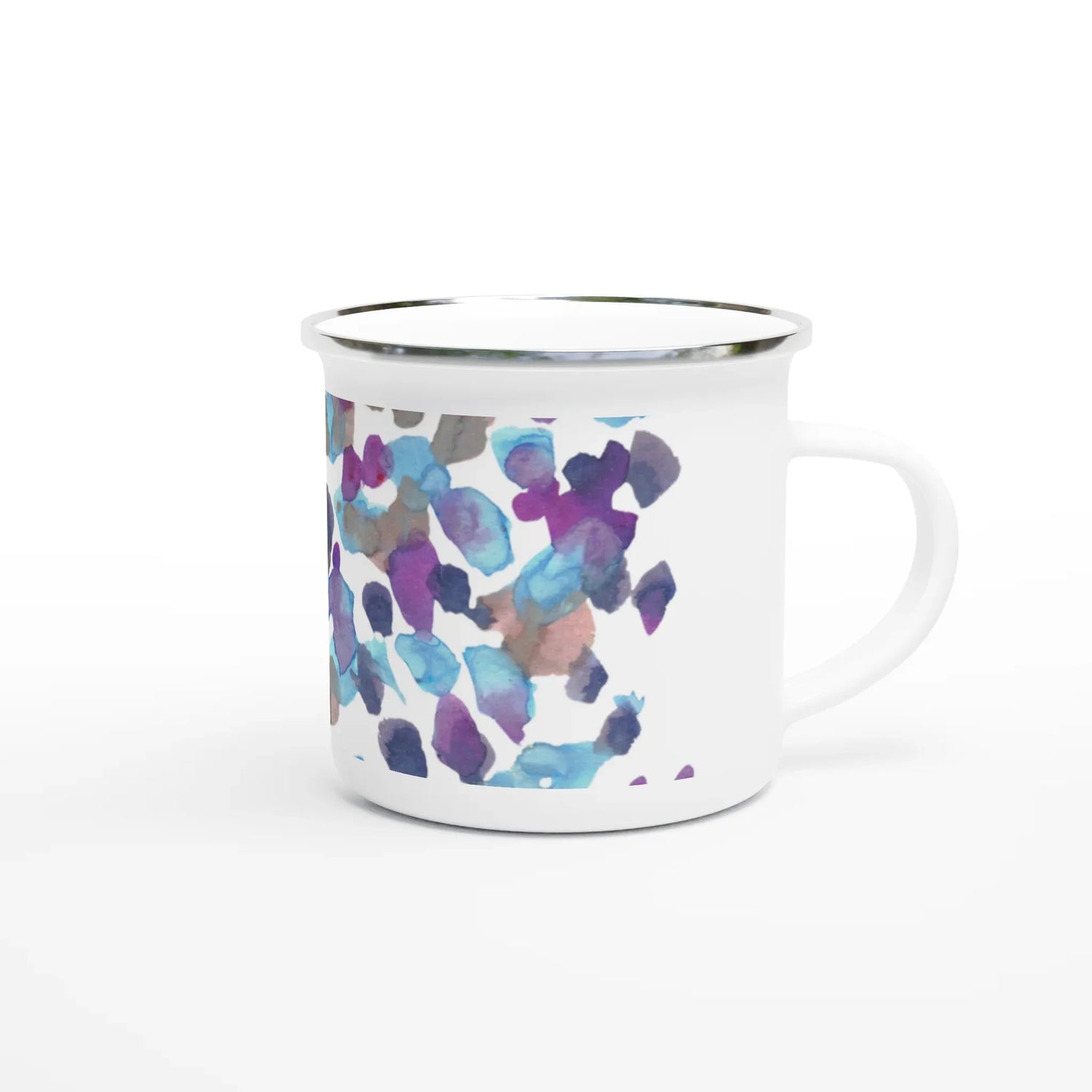 Mug en émail blanc 35 cl Fragments indigo – Léger, vintage et résistant - Laure Leprince - Artiste Peintre