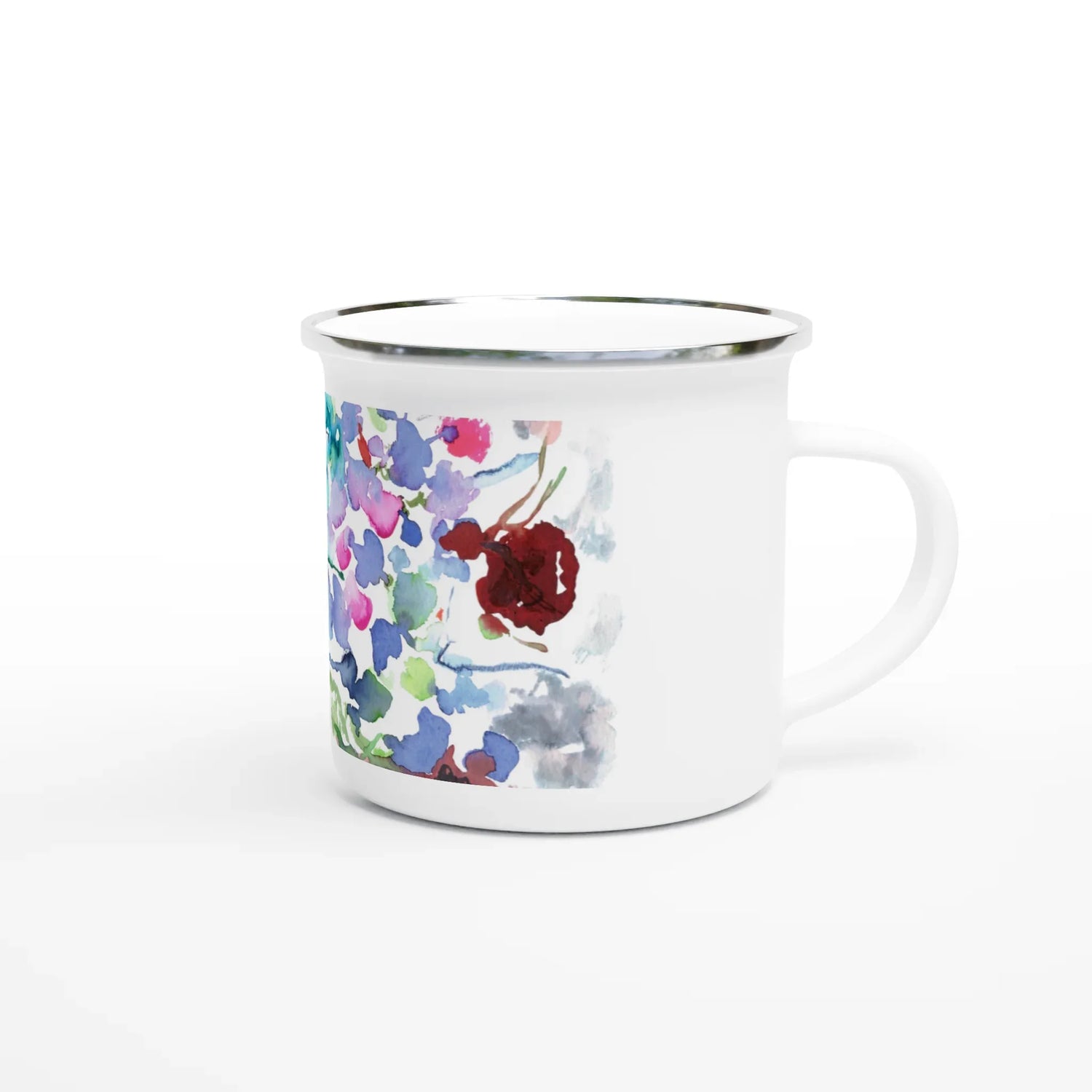 Mug en émail blanc 35 cl Floral – Léger, vintage et résistant - Laure Leprince - Artiste Peintre