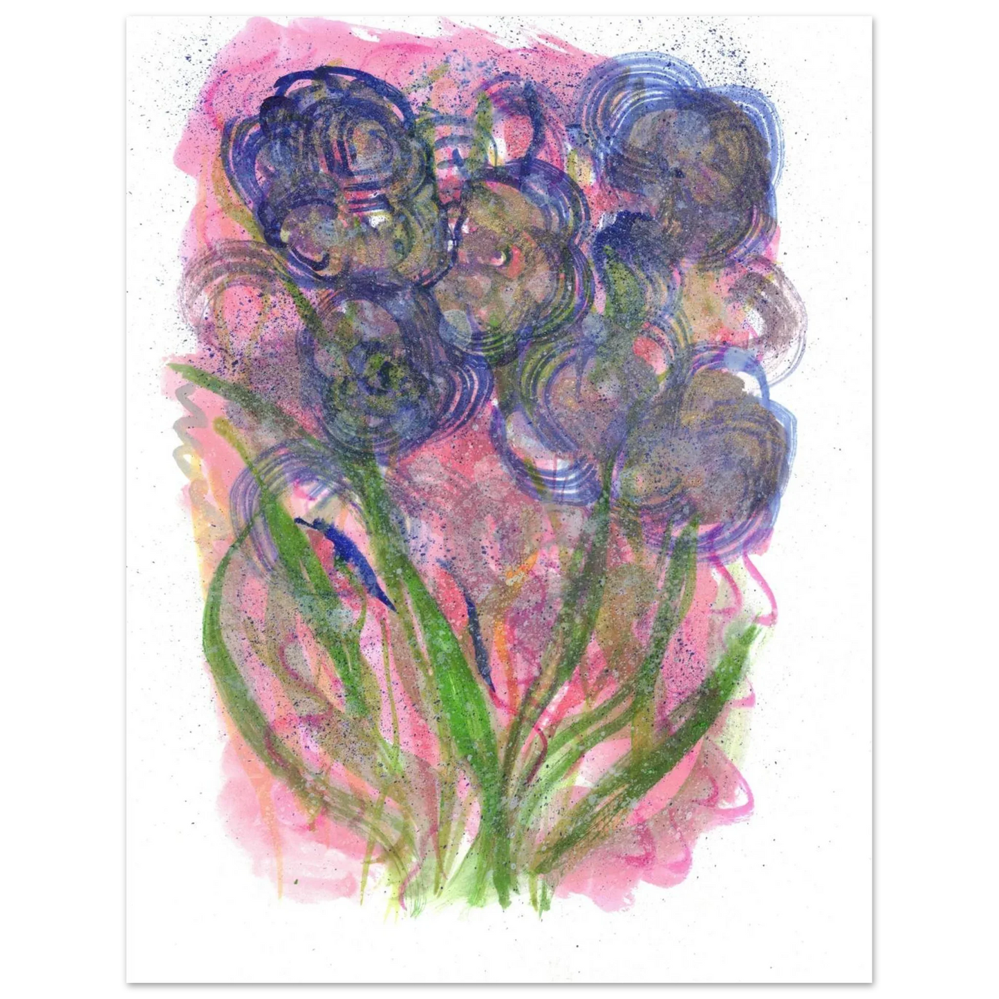 Abstract Floral Watercolor Poster: Radiant Blooms in Purple, Pink & Gold - Premium Matte Paper Art Print - Laure Leprince - Artiste Peintre