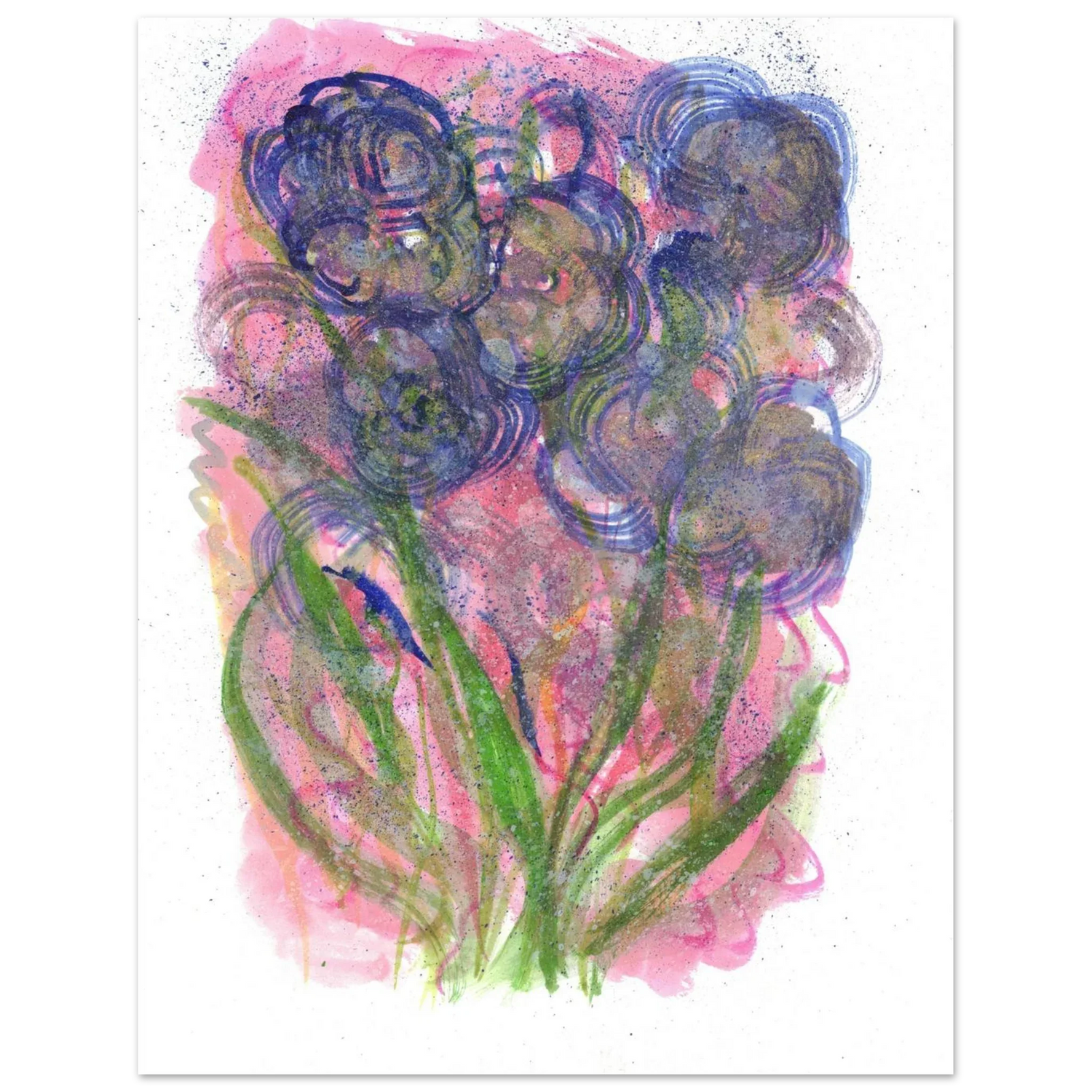 Abstract Floral Watercolor Poster: Radiant Blooms in Purple, Pink & Gold - Premium Matte Paper Art Print - Laure Leprince - Artiste Peintre