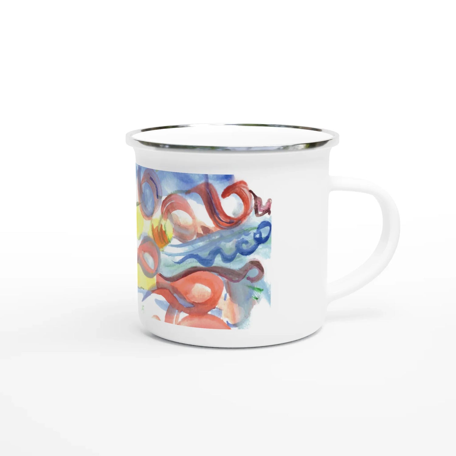 Mug en émail blanc 35 cl Serpentins– Léger, vintage et résistant - Laure Leprince - Artiste Peintre