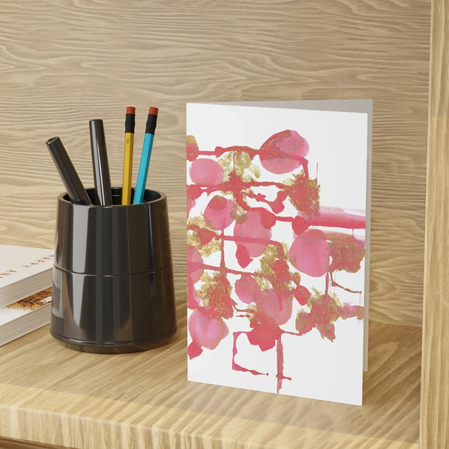 Reseau Framboise Watercolor Leaf Greeting Card - Elegant - Laure Leprince - Artiste Peintre