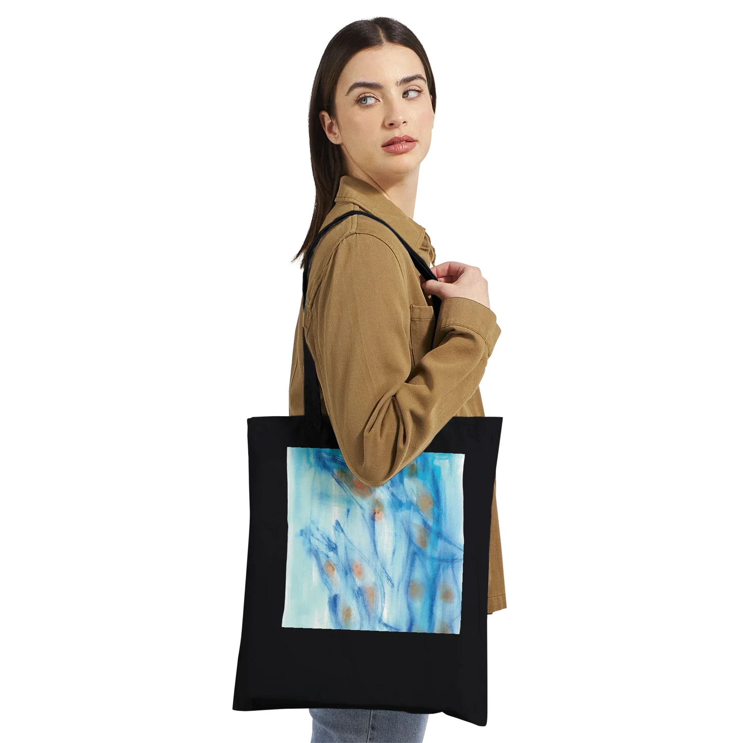 Premium Cotton Tote Bag - Wearable Art Blue Sprouts - Laure Leprince - Artiste Peintre
