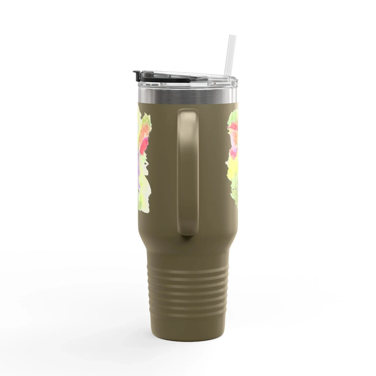 40oz Insulated Travel Mug – Eclosion Chromatique Watercolor Design - Laure Leprince - Artiste Peintre