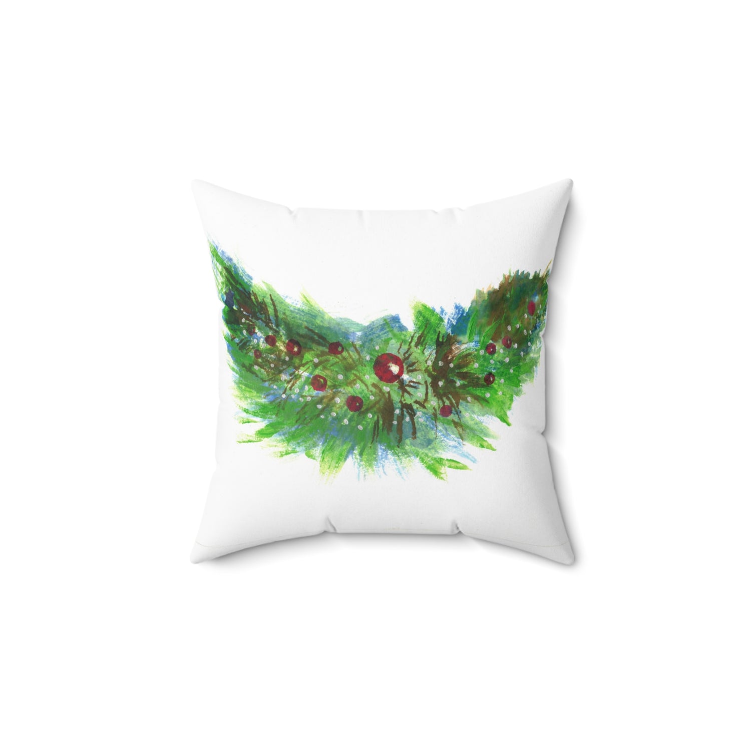 Square Throw Pillow Christmas Garland — Minimal Green  Brushstroke Accent