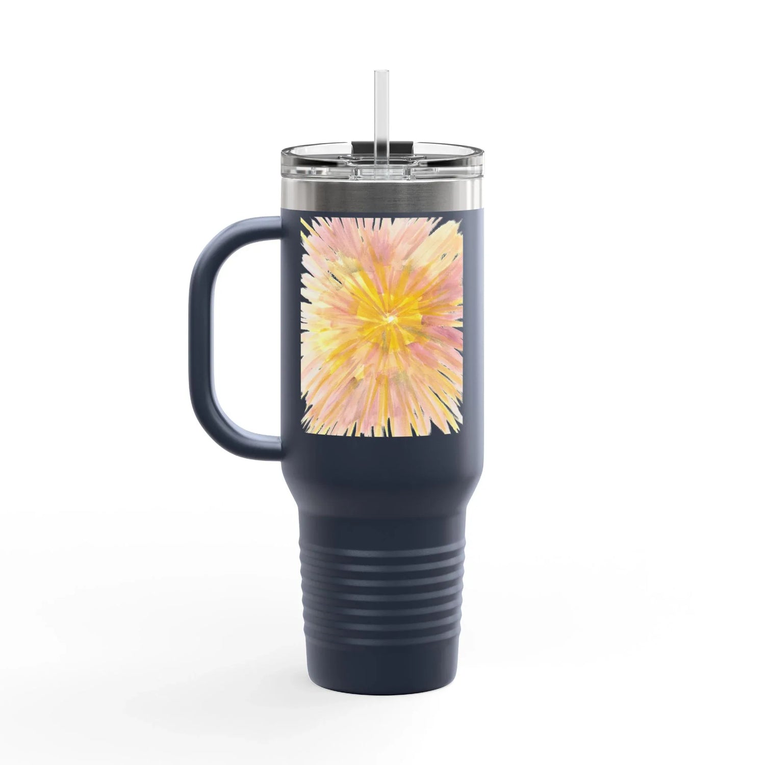 40oz Insulated Travel Mug – Solar Bloom Watercolor Design - Laure Leprince - Artiste Peintre