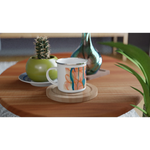 Mug en émail blanc 35 cl Saphir Ambre – Léger, vintage et résistant - Laure Leprince - Artiste Peintre