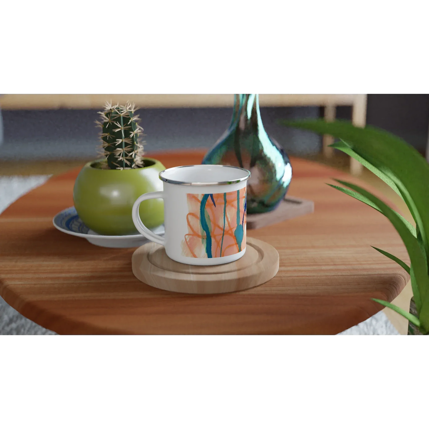 Mug en émail blanc 35 cl Saphir Ambre – Léger, vintage et résistant - Laure Leprince - Artiste Peintre