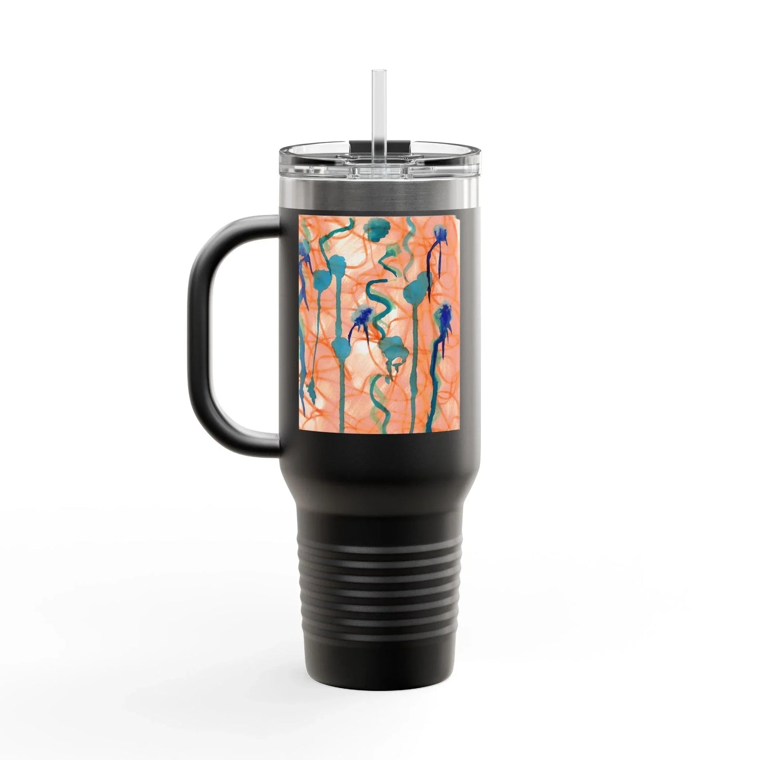 40oz Insulated Travel Mug – Saphir Ambre Watercolor Design - Laure Leprince - Artiste Peintre