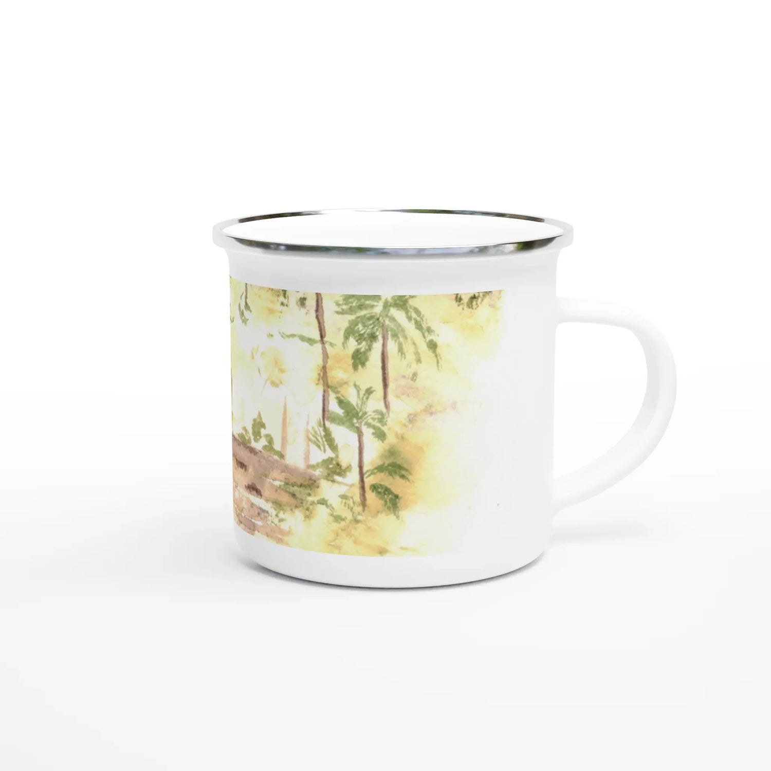 Mug en émail blanc 35 cl Jungle – Léger, vintage et résistant - Laure Leprince - Artiste Peintre