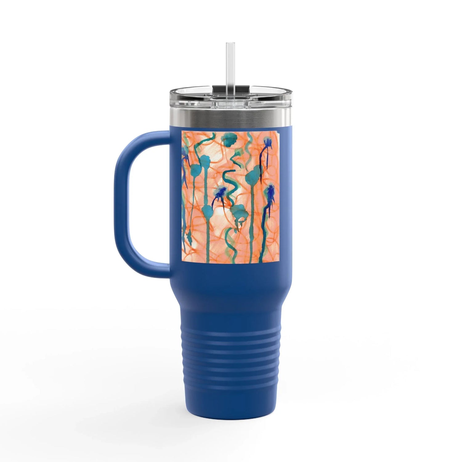 40oz Insulated Travel Mug – Saphir Ambre Watercolor Design - Laure Leprince - Artiste Peintre