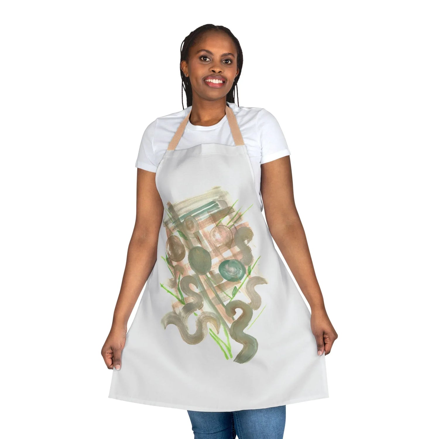 Abstract Apron Moss geometry – Artistic Kitchen Chef Gift - Laure Leprince - Artiste Peintre