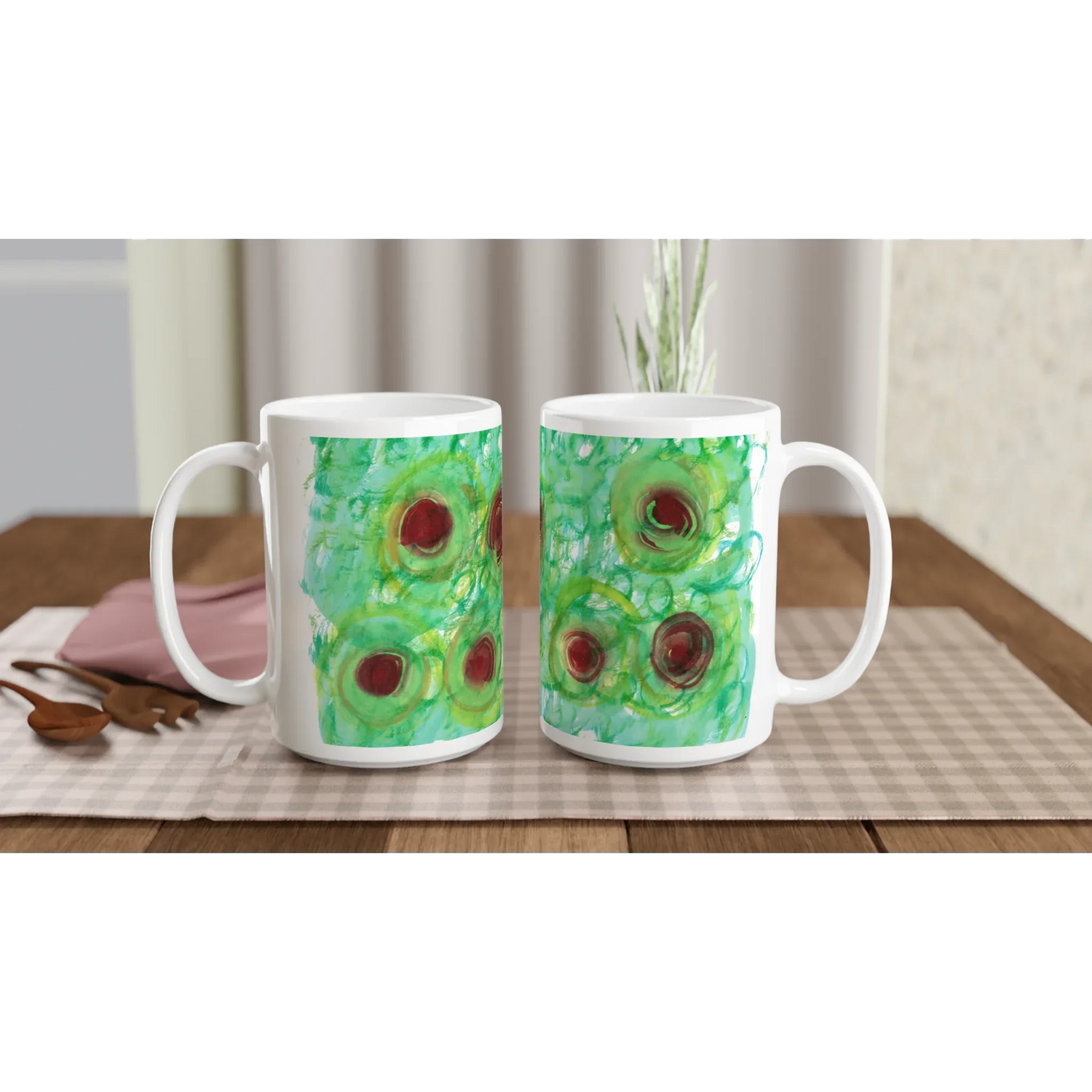 Mug en céramique blanche 44 cl Green Echo – Grand format, design et qualité durable - Laure Leprince - Artiste Peintre