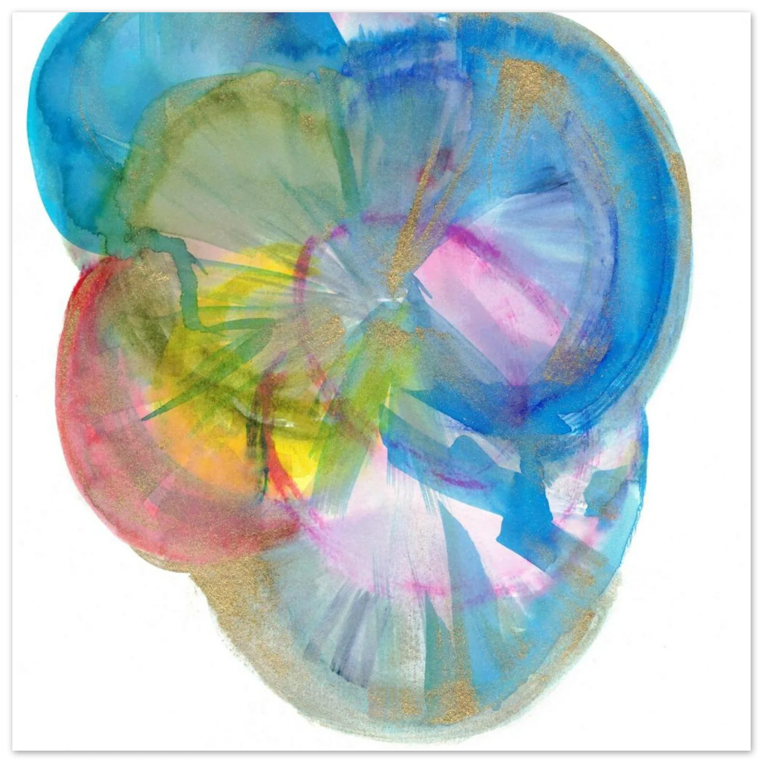 Abstract Gold & Teal Watercolor Burst Matte Paper Poster RDJ3-1: Vibrant Art for Your Space - Laure Leprince - Artiste Peintre