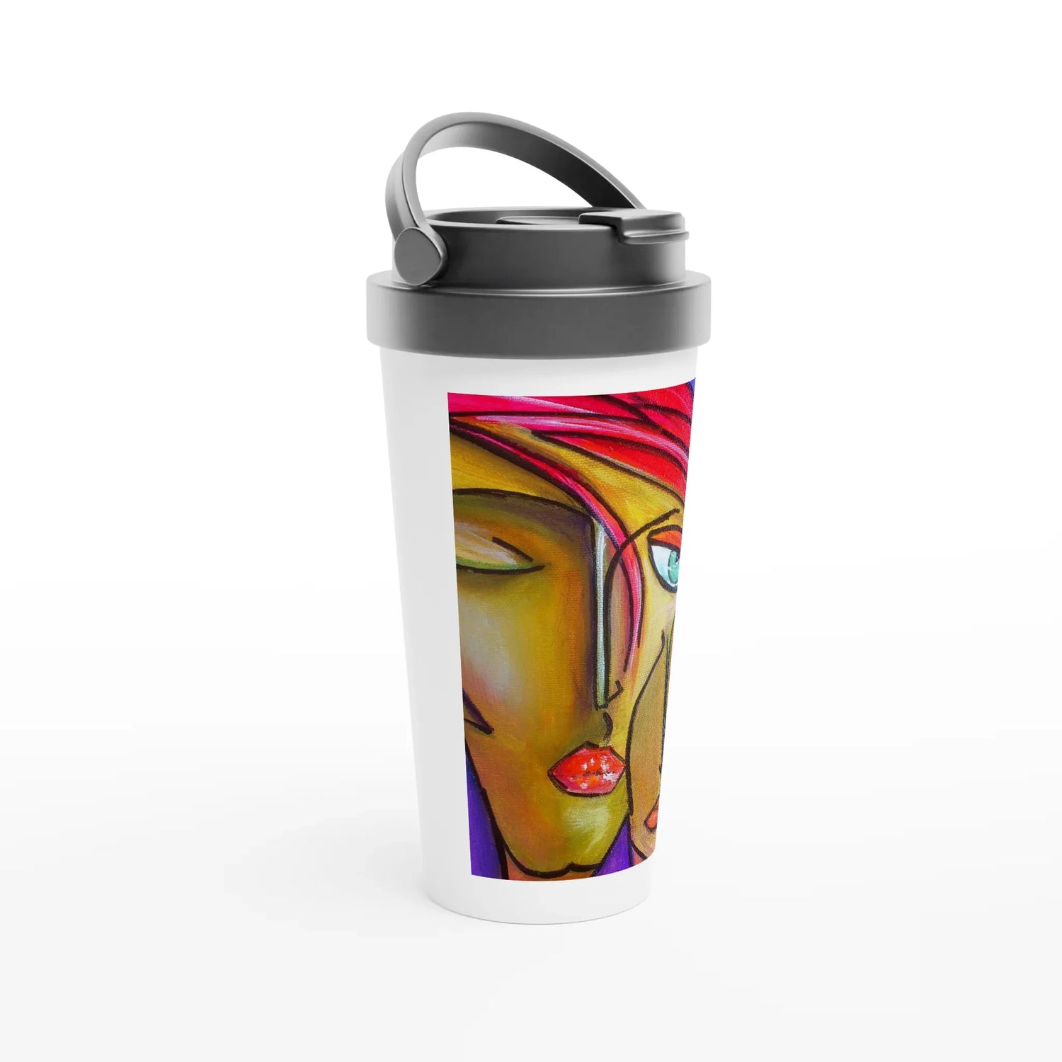 Mug de voyage blanc en acier inoxydable – 44 cl | Élégant, pratique et isotherme - Laure Leprince - Artiste Peintre