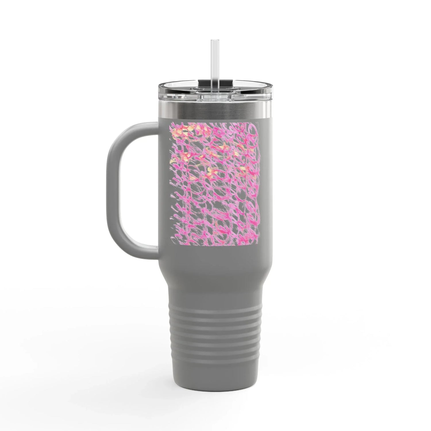 40oz Insulated Travel Mug – Pink Waves Watercolor Design - Laure Leprince - Artiste Peintre