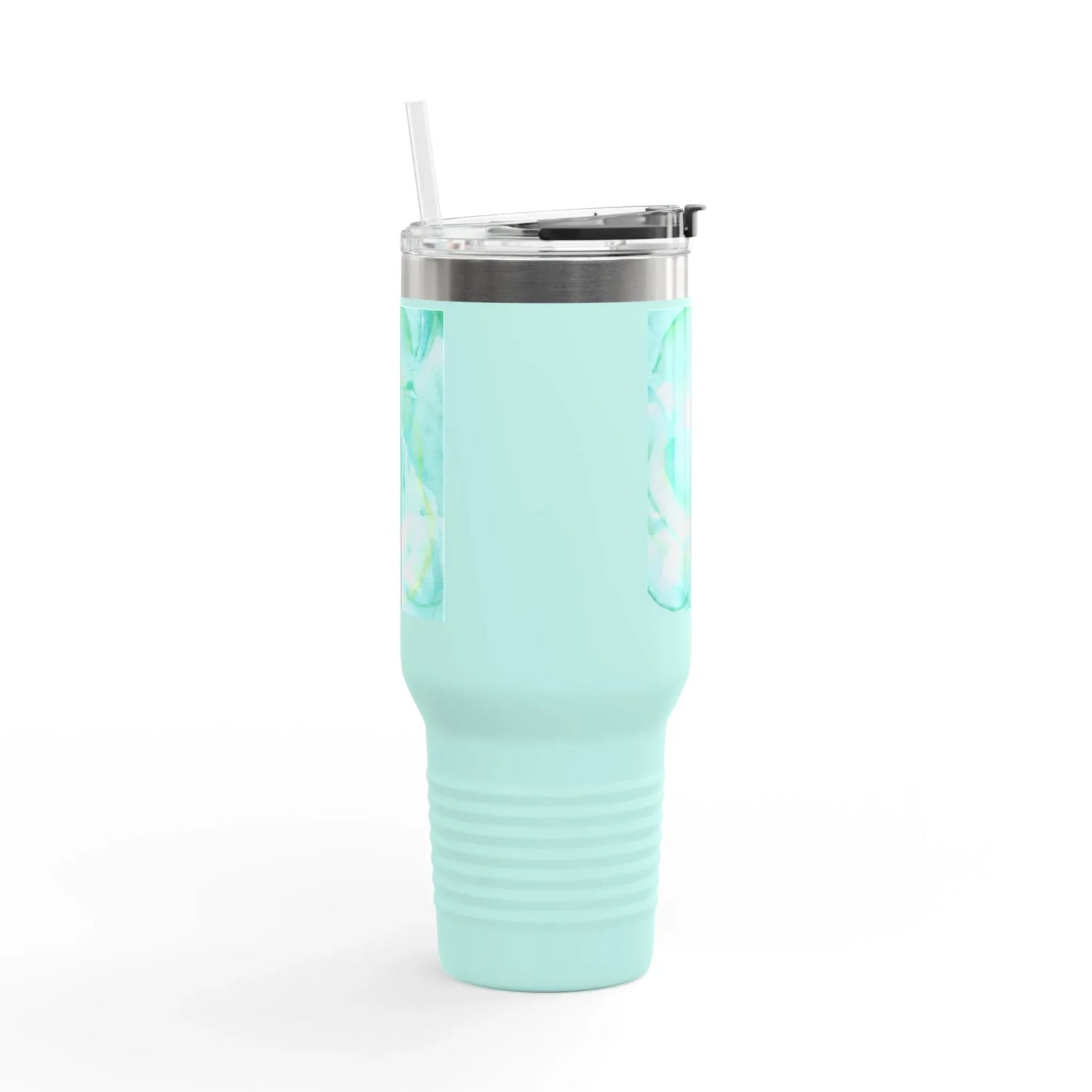 40oz Insulated Travel Mug – Aqua Bloom Watercolor Design - Laure Leprince - Artiste Peintre
