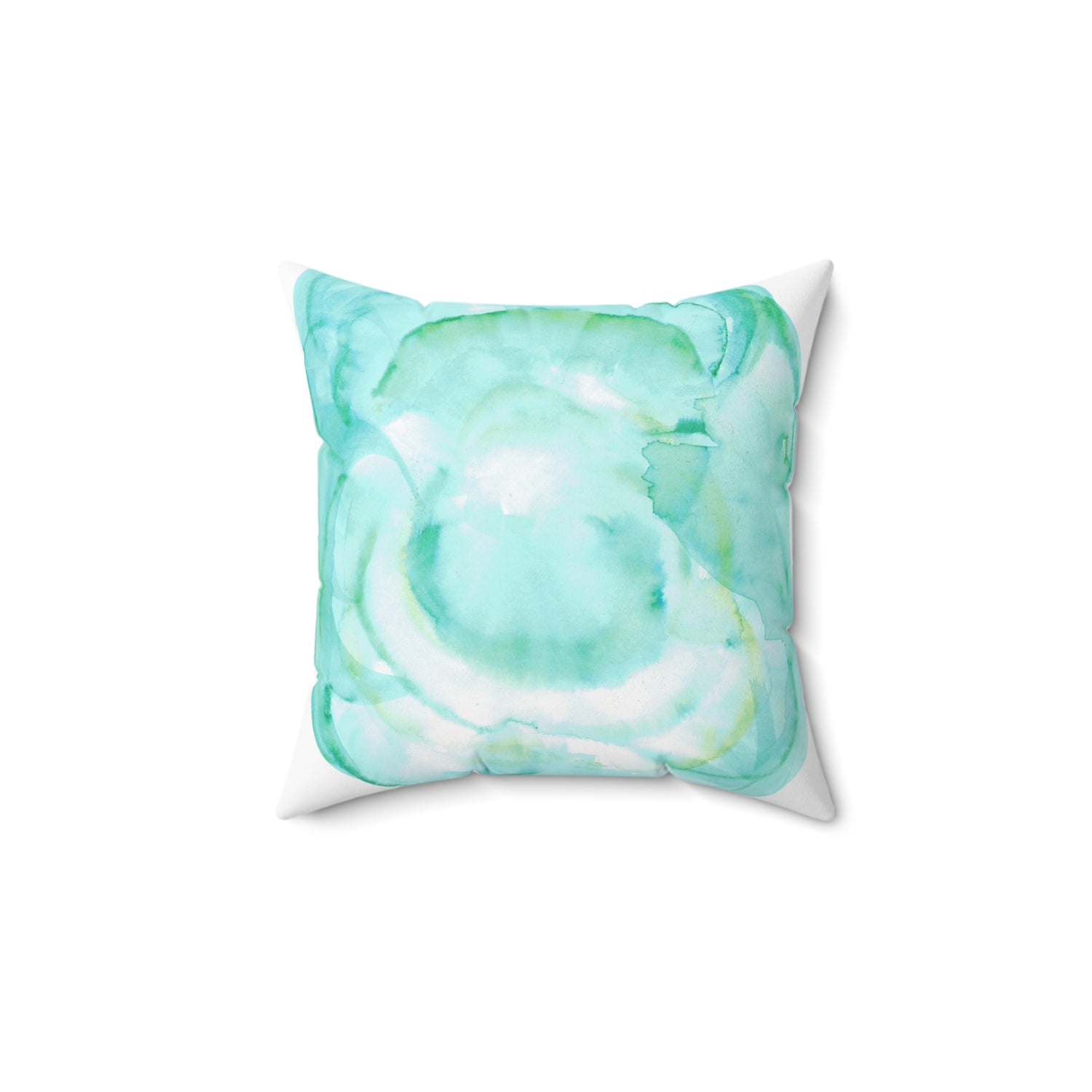 Square Throw Pillow Aqua Bloom — Minima Blue Brushstroke Accent