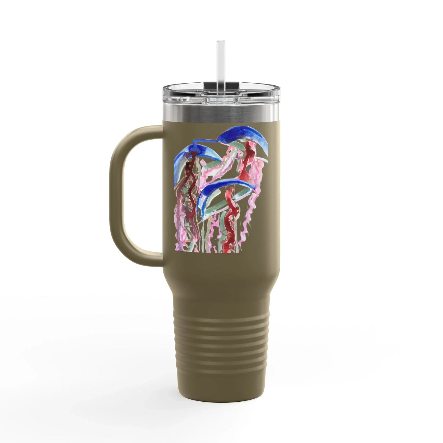 40oz Insulated Travel Mug – Coral Dance Watercolor Design - Laure Leprince - Artiste Peintre
