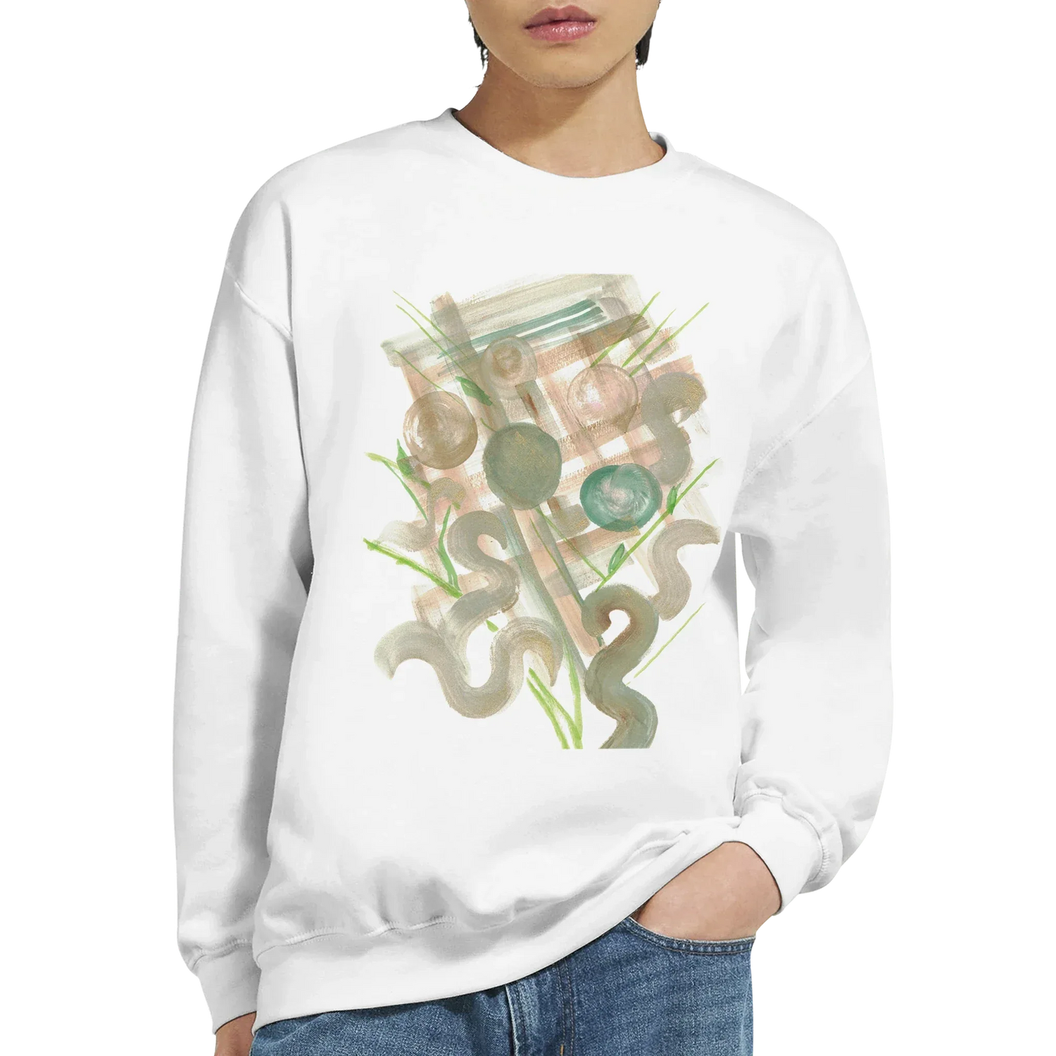 Sweatshirt Unisexe Classique Moss Geometry– Impression Artistique Multicolore - Laure Leprince - Artiste Peintre