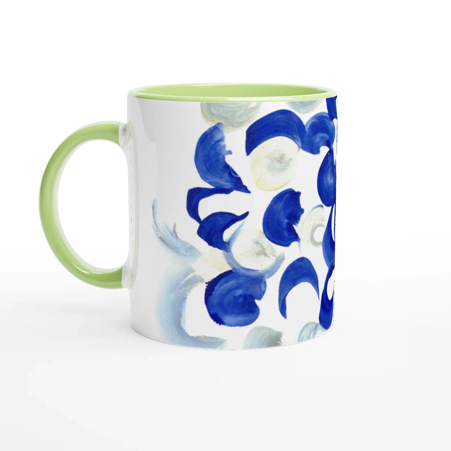 Mug 11oz - 325 ml - Ceramic Mug with Color Inside Blue swirls - Laure Leprince - Artiste Peintre