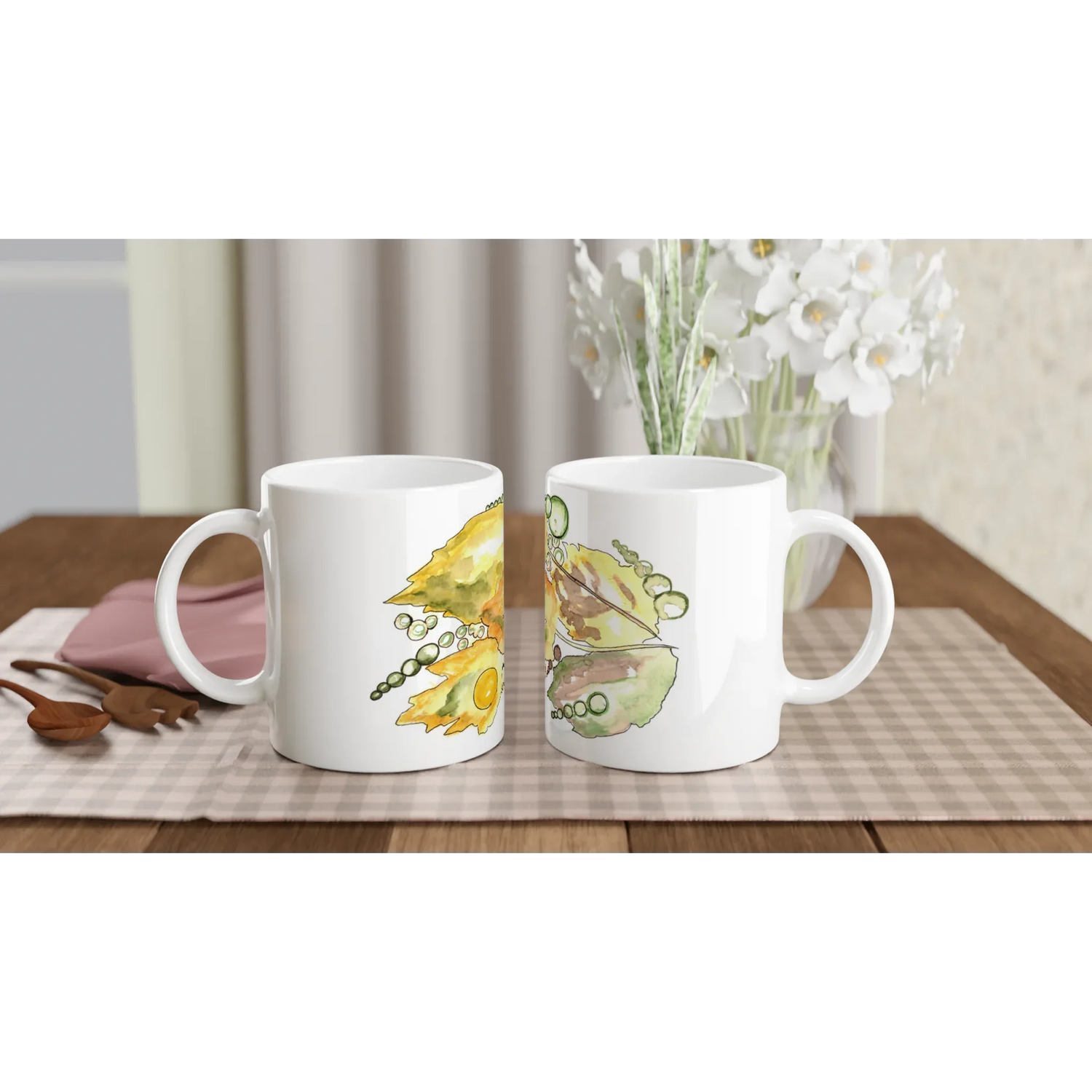 Mug en céramique 325 ml à bord colore Feuillaison – Élégant et éclatant - Laure Leprince - Artiste Peintre