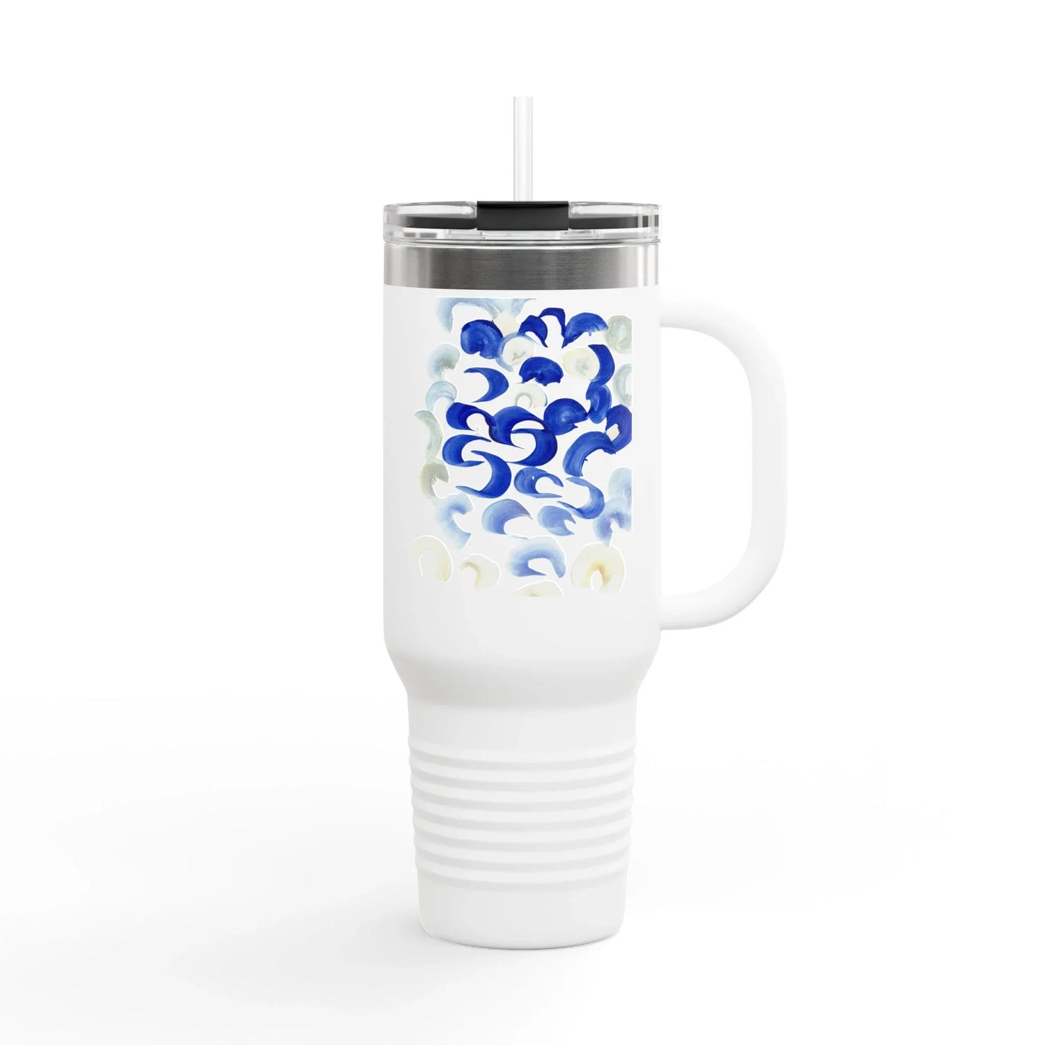 40oz Insulated Travel Mug – Blue Swirls Watercolor Design - Laure Leprince - Artiste Peintre