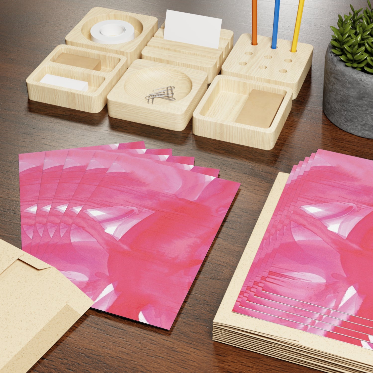 Ruby Drift Watercolor Leaf Greeting Card - Elegant