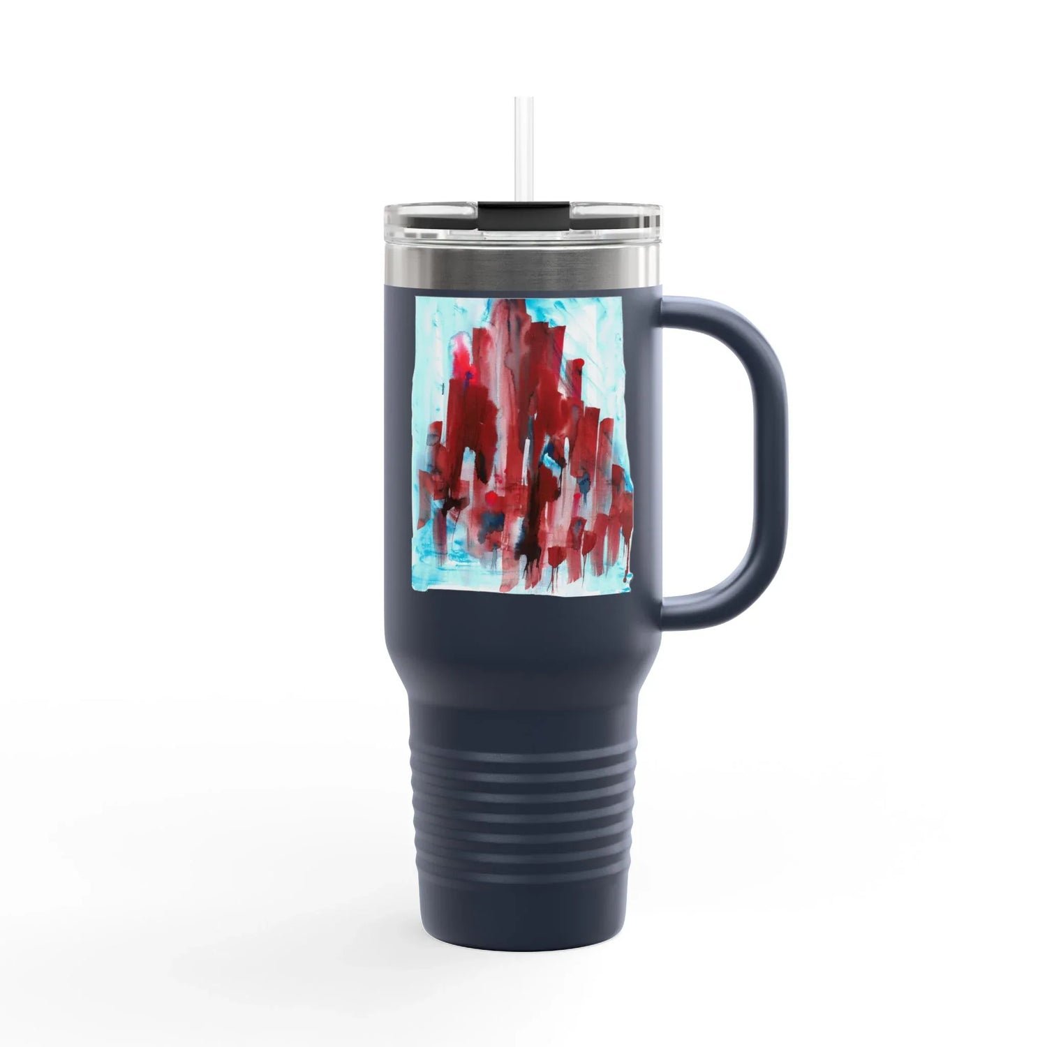 40oz Insulated Travel Mug – Crimson Tower Watercolor Design - Laure Leprince - Artiste Peintre