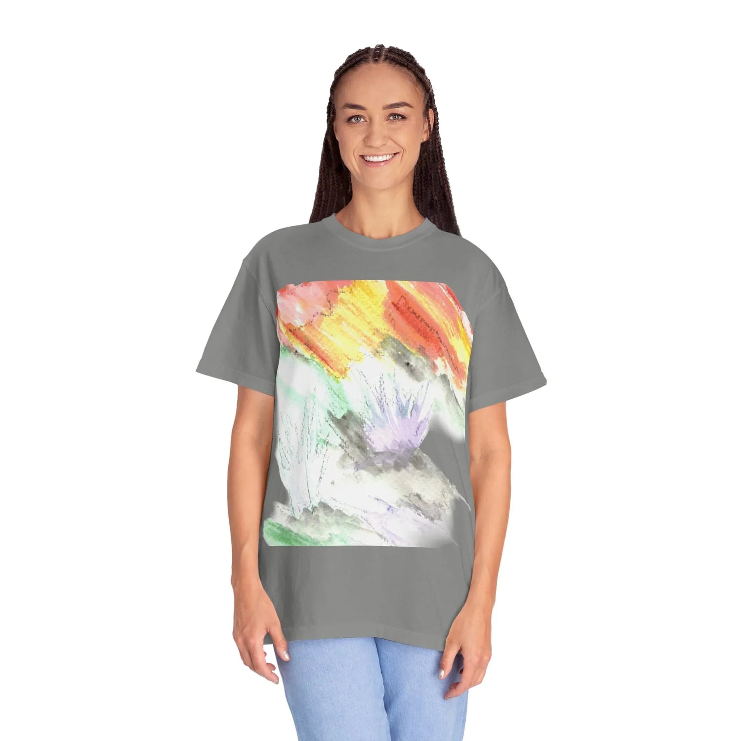 Abstract Lavander Drift T-Shirt — Bright Watercolor Square Art Tee - Laure Leprince - Artiste Peintre