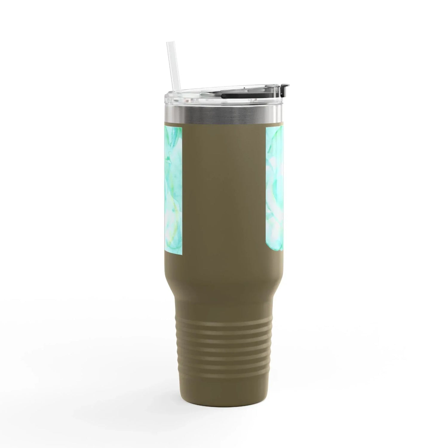 40oz Insulated Travel Mug – Aqua Bloom Watercolor Design - Laure Leprince - Artiste Peintre