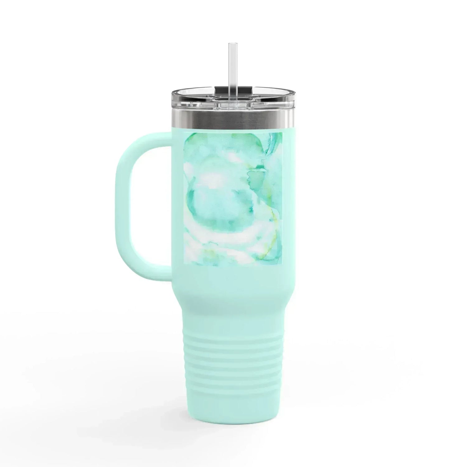 40oz Insulated Travel Mug – Aqua Bloom Watercolor Design - Laure Leprince - Artiste Peintre