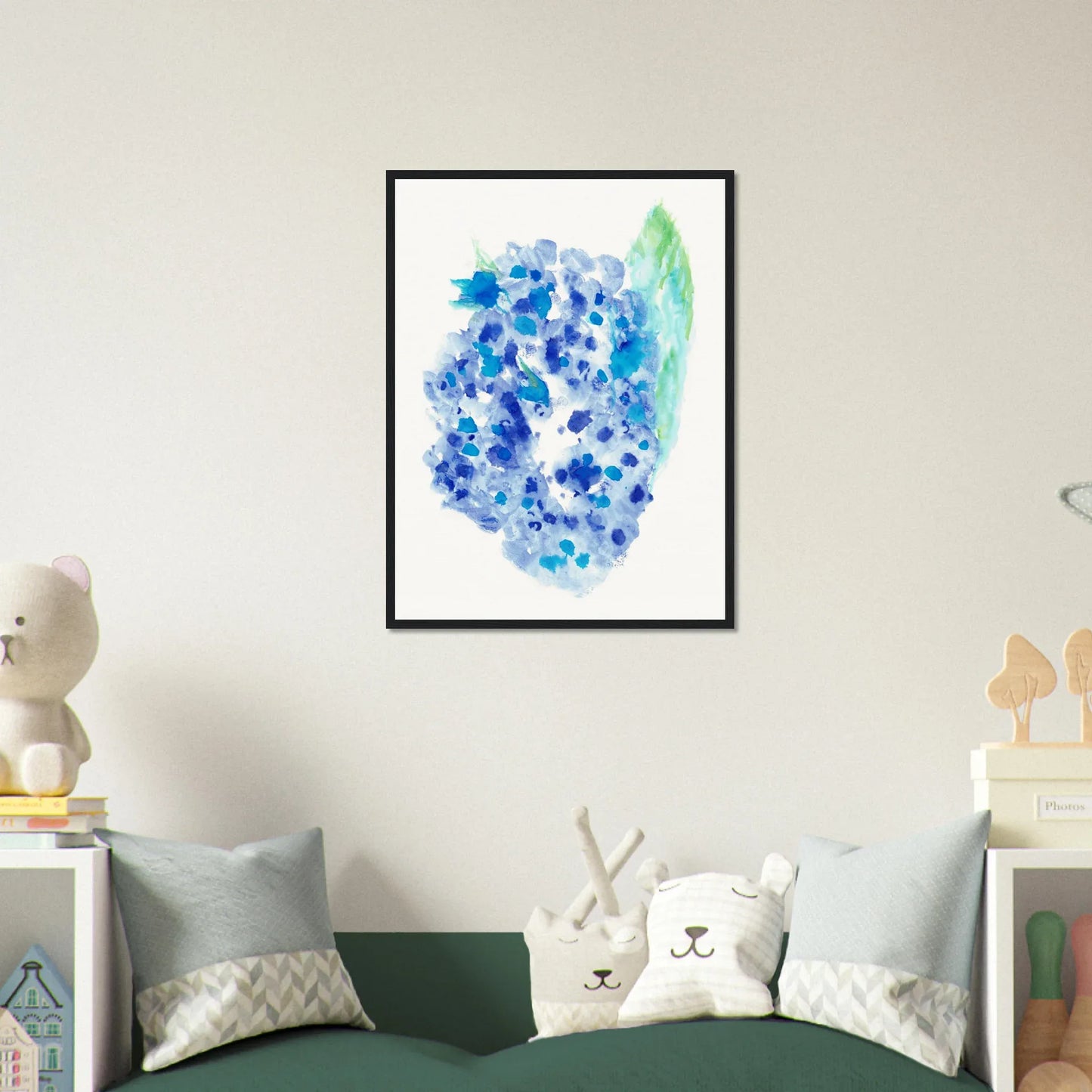 Affiche Encadrée Museum-Quality Matte Paper Wooden Framed Hortensia Celeste - Laure Leprince - Artiste Peintre
