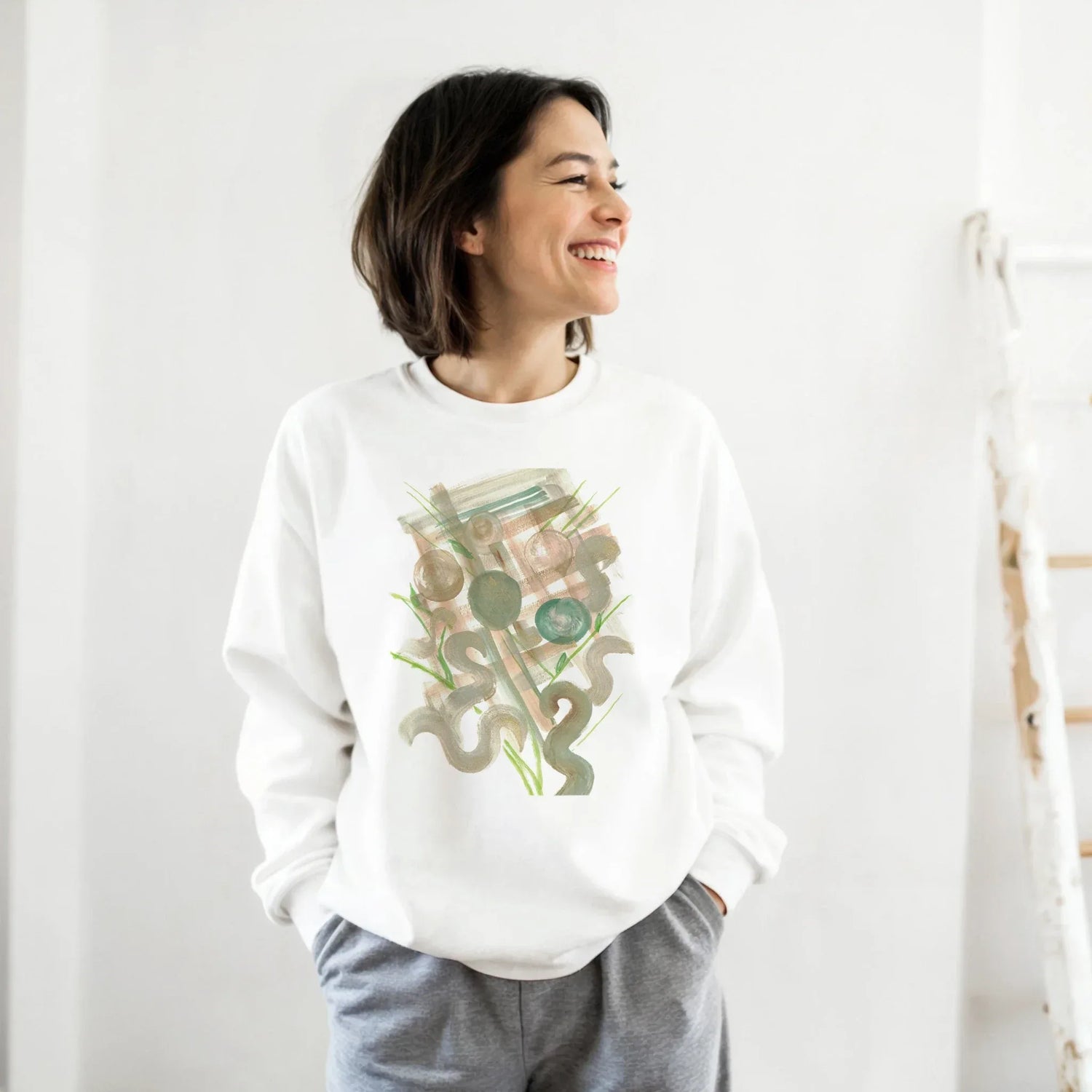 Sweatshirt Unisexe Classique Moss Geometry– Impression Artistique Multicolore - Laure Leprince - Artiste Peintre