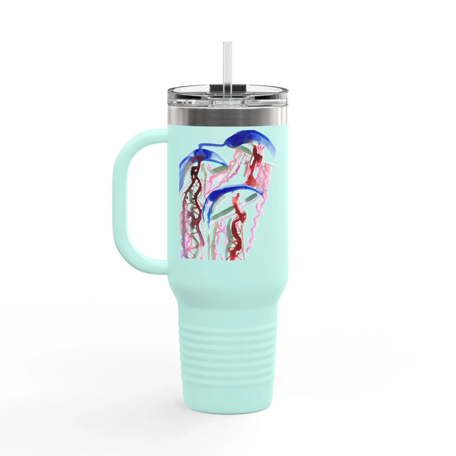 40oz Insulated Travel Mug – Coral Dance Watercolor Design - Laure Leprince - Artiste Peintre