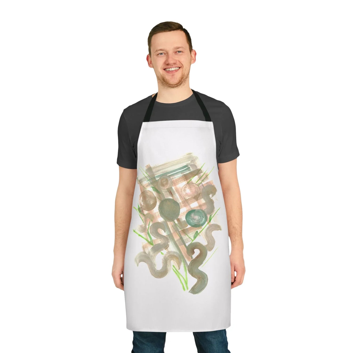 Abstract Apron Moss geometry – Artistic Kitchen Chef Gift - Laure Leprince - Artiste Peintre