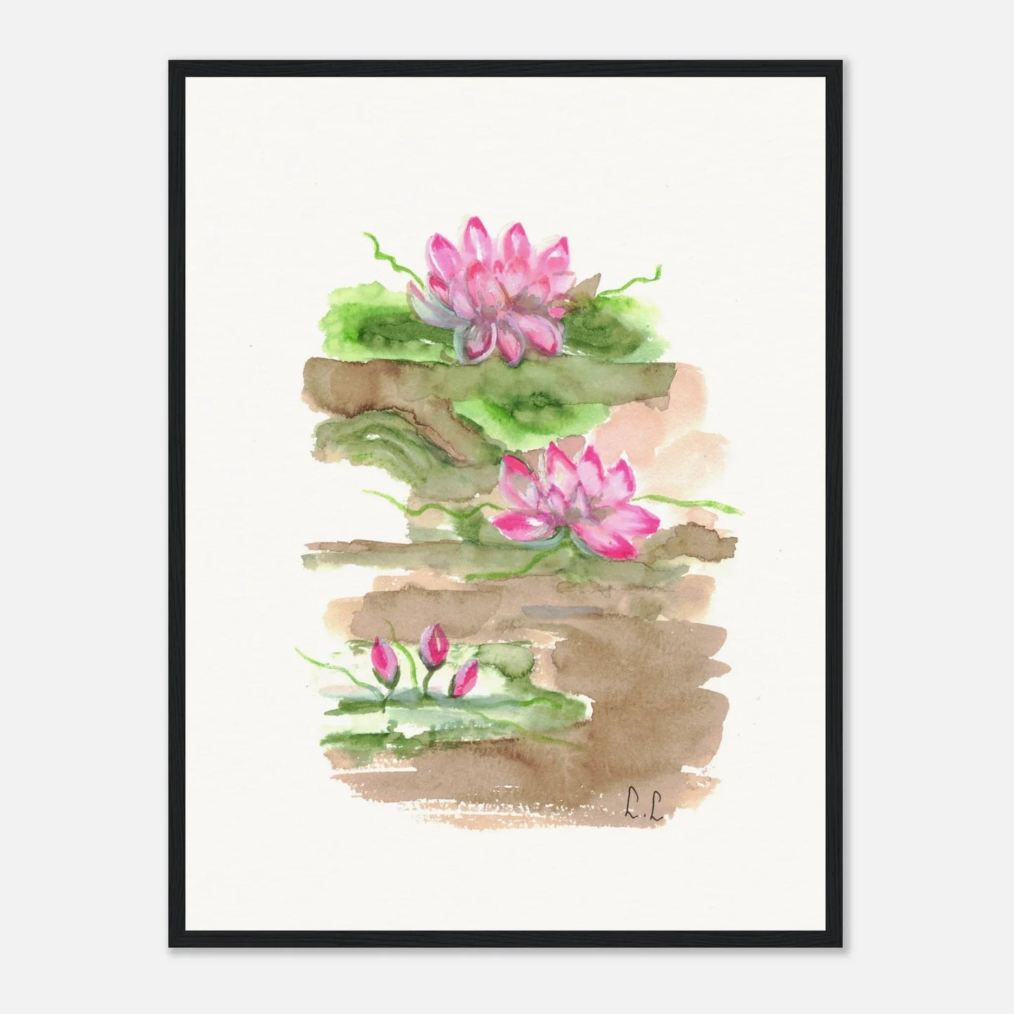 Affiche Encadrée Museum-Quality Matte Paper Wooden Framed Terrasses de lotus - Laure Leprince - Artiste Peintre