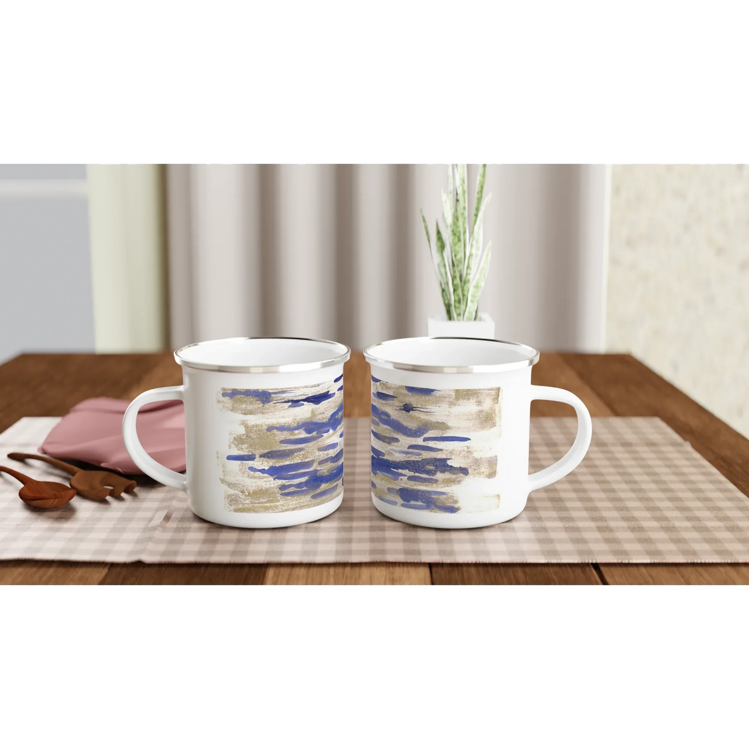 Mug en émail blanc 35 cl Golden Drip– Léger, vintage et résistant - Laure Leprince - Artiste Peintre