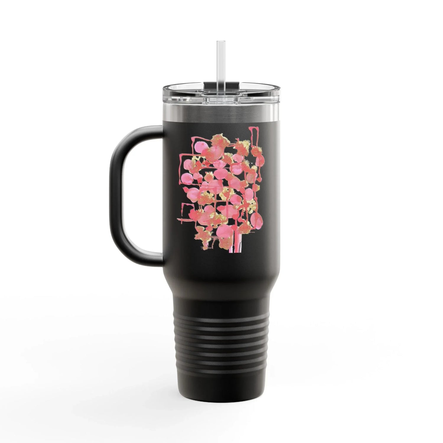40oz Insulated Travel Mug – Reseau Framboise Watercolor Design - Laure Leprince - Artiste Peintre