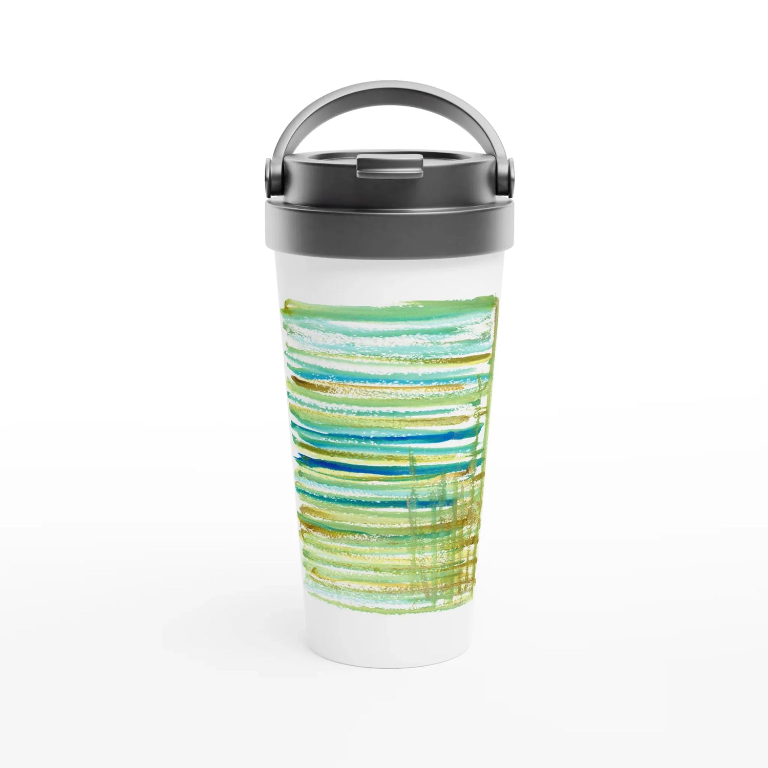 Mug de voyage blanc en acier inoxydable – 44 cl Trame| Élégant, pratique et isotherme - Laure Leprince - Artiste Peintre