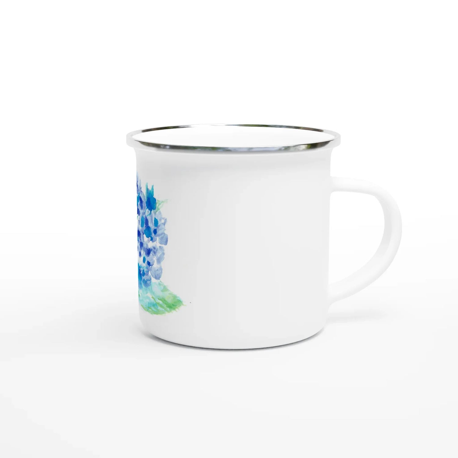 Mug en émail blanc 35 cl Hortensia Celeste – Léger, vintage et résistant - Laure Leprince - Artiste Peintre