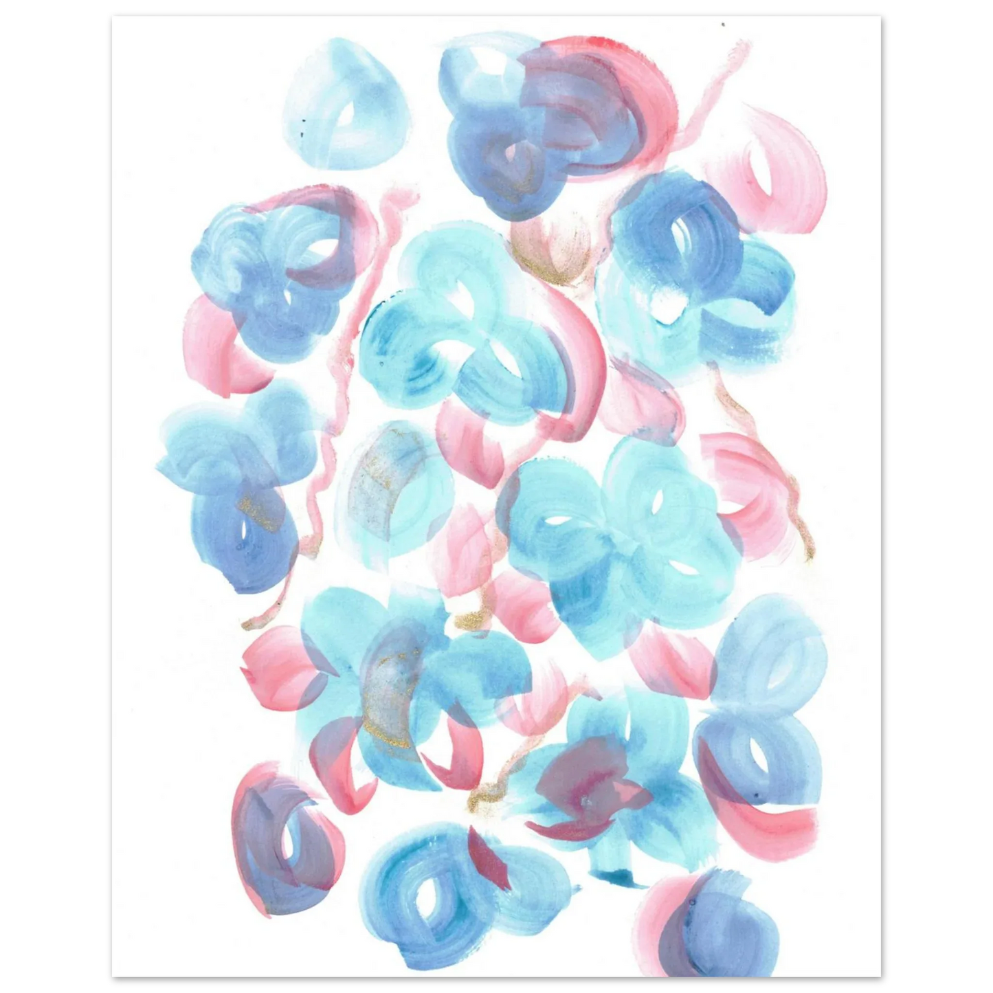Abstract Floral Blush & Teal: Dreamy Watercolor Art Print on Premium Matte Paper - Laure Leprince - Artiste Peintre