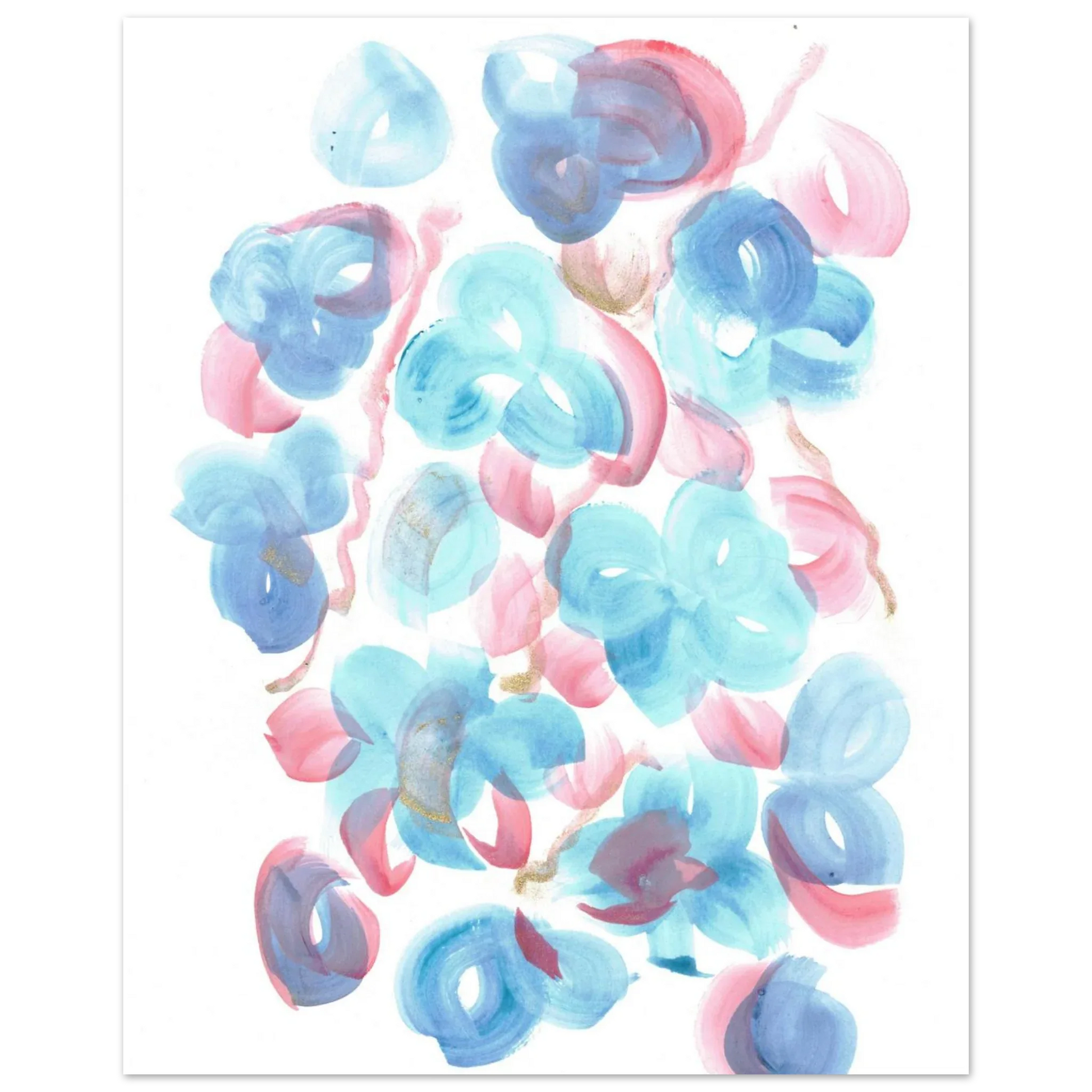 Abstract Floral Blush & Teal: Dreamy Watercolor Art Print on Premium Matte Paper - Laure Leprince - Artiste Peintre