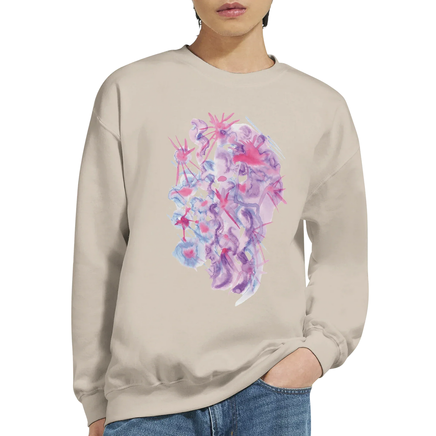 Sweatshirt Unisexe Classique Nebuleuse Pourpre – Impression Artistique Multicolore - Laure Leprince - Artiste Peintre