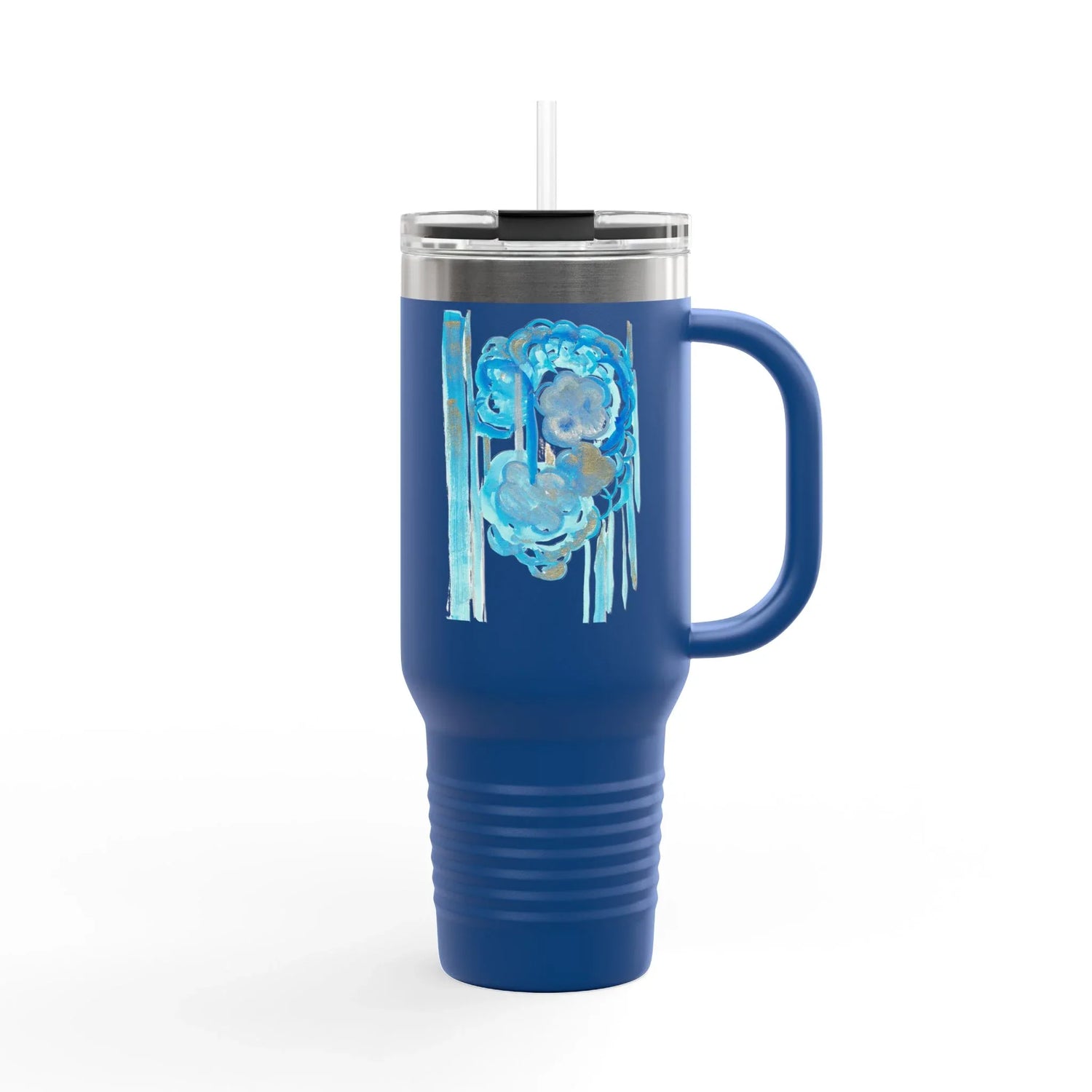 Insulated Travel Mug 40oz-1,2L – Blue Floral Watercolor Design - Laure Leprince - Artiste Peintre