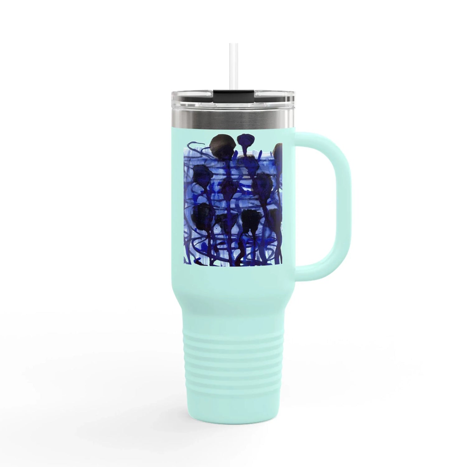 40oz Insulated Travel Mug – Silence Indigo Watercolor Design - Laure Leprince - Artiste Peintre