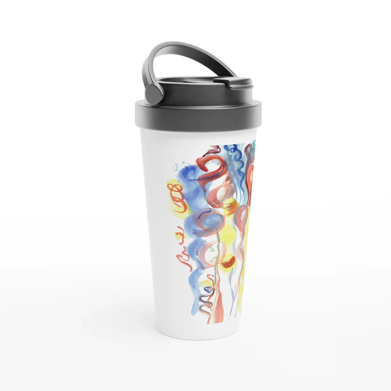 Mug de voyage blanc en acier inoxydable – 44 cl Serpentins | Élégant, pratique et isotherme - Laure Leprince - Artiste Peintre