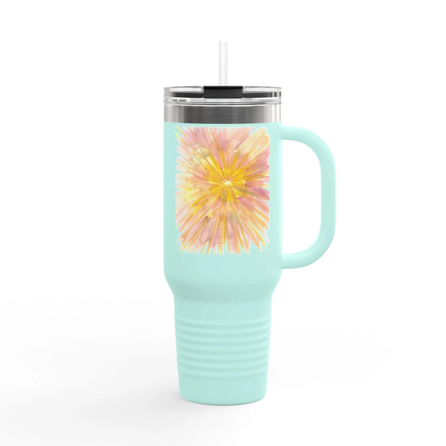 40oz Insulated Travel Mug – Solar Bloom Watercolor Design - Laure Leprince - Artiste Peintre